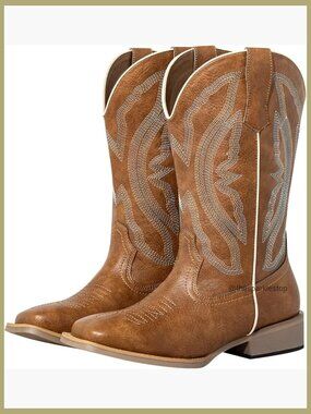 Extra Wide Calf Cowboy Boots Square Toe Western Cowgirl Boots for Thick Calves